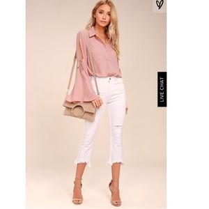 Lulus ESTRELLA MAUVE PINK LONG SLEEVE BUTTON-UP
